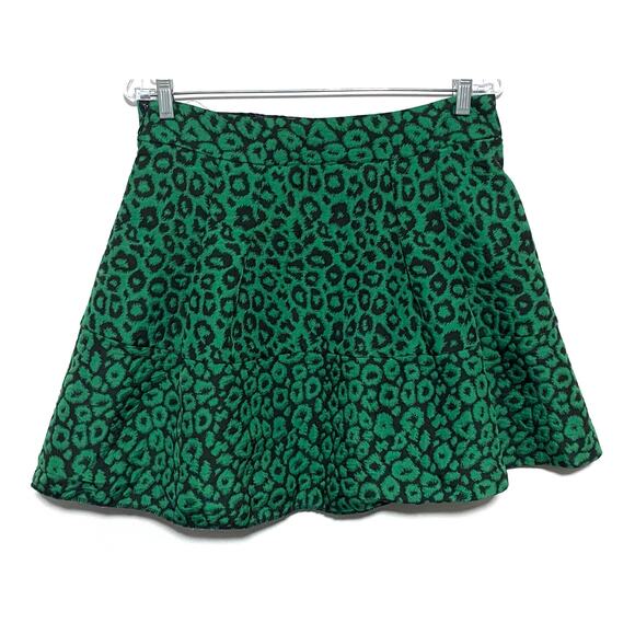 Banana Republic Mini Skirt 10P Pleated Leopard Jacquard Black Green Y2K VTG Boho - Picture 3 of 9
